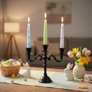 Rely+ 3 Arm Baby Candelabra Black Matte 8 Inch Taper Candle Holders Gothic Decorations Candlesticks Holder Home Decor Wedding Parties Centerpiece for Dining Table