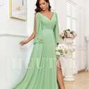 Women's Chiffon Mother of The Bride Dresses for Wedding V Neck Bridesmaid Dress with Sleeves Formal Evening Party Gown (Black)