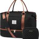 LOVEVOOK Travel Duffle Bag,Weekender Bags for Women with Shoe CompartmentCarry on Overnight Bag with Toiletry Bag,Gym Duffel Bag with Wet Pocket, Hospital Bags for Labor and Delivery (Large-2 Pcs, Black&Brown)