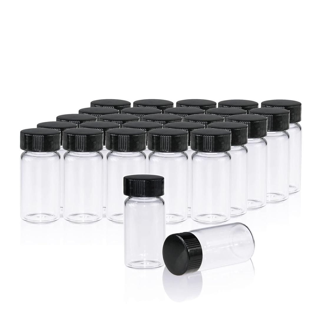 PEKYBIO 20 PCS 20 ML (5 dram) Clear Small Liquid Sample Glass Vials with Screw Caps, 27.5 mm Diameter x 57 mm Length Leak-Proof Vial, 24-400 Black Screw Cap with PE Liners