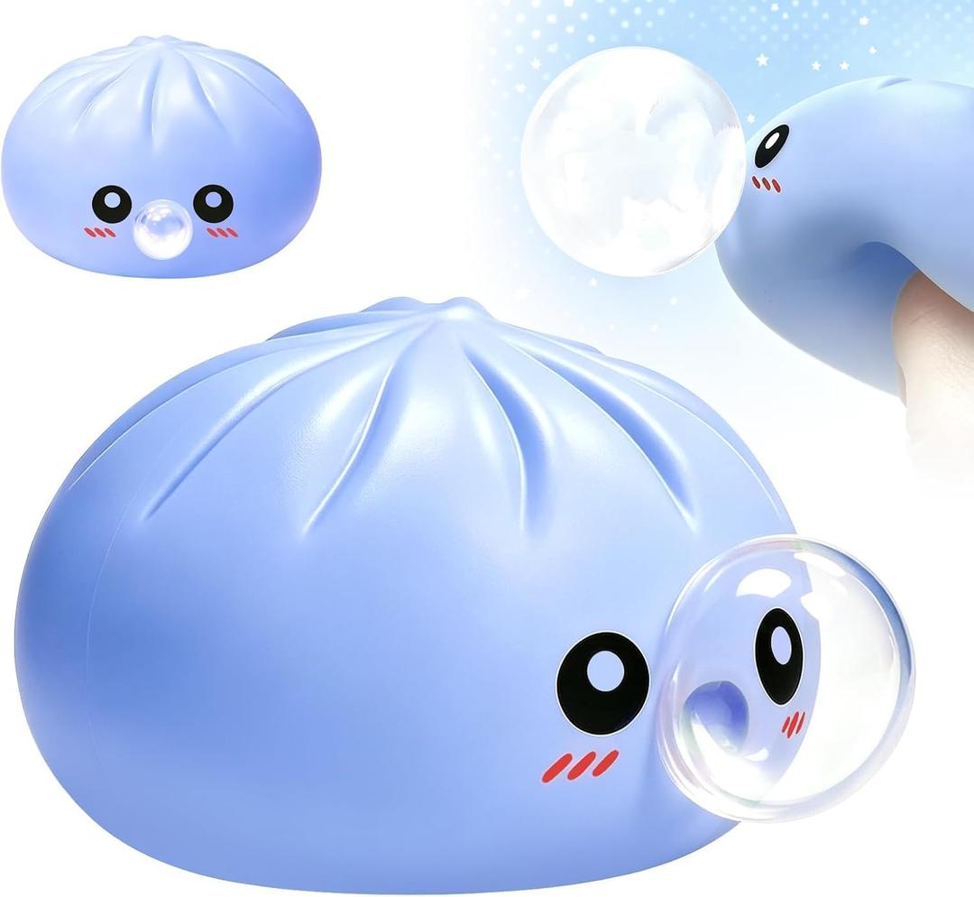 Upgrade Dumpling Squishy Mystery Box,New Dumpling Squishy Blow Bubbles,Dumplings Stress Balls Fidget Sensory Balls,Rainbow Dumplings, Cute Anxiety Relief Fidget (Blue)