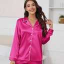 Ekouaer Satin Pajama Set for Women Button Down Pj Set Long Sleeve Top and Shorts 2 Piece Loungewear Summer Soft Sleepwear (Pink, M)