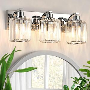 3 Lights Crystal Bathroom Vanity Light Modern Chrome Bathroom Light Fixture Over Mirror Vanity Lights for Bedroom,Restroom,Hallway E27 Base