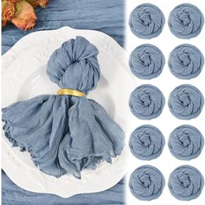 10 Pack Dusty Blue Cheesecloth Napkins 20"x20" Boho Washable Cloth Napkins Set of 10 Wrinkled Cheese Cloth Napkins Gauze Dinner Table Napkin for Wedding Party Baby Shower Birthday Decor