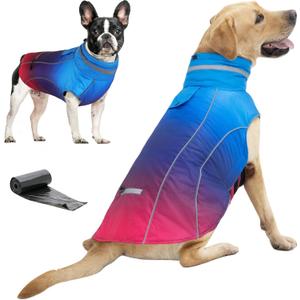 Doglay Waterproof Dog Coat, Reflective Dog Winter Jacket with Pocket & Turtleneck, Warm Puppy Snow Jacket for Small Medium Large Dogs - Gradient Blue Purple Pink, XL