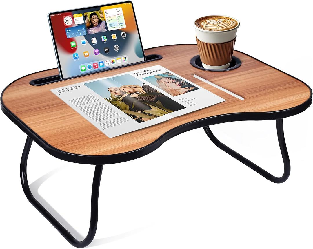 Lap Desk for Laptop Bed Trays for Eating and Laptops Breakfast in Bed Laptop Stand TV Trays for Bed with Cup Holder/Drawer for Sofa/Couch Portable Foldable (Black Walnut, M(1914"))
