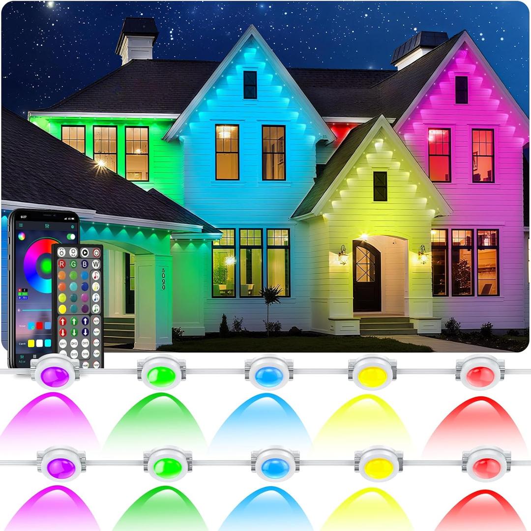 100FT Permanent Outdoor Lights, IP67 Waterproof,for House Roof, Christmas, Holiday, Party, Daily Lighting, Smart RGB Outdoor Lights with Remote APP Control & DIY Scenes