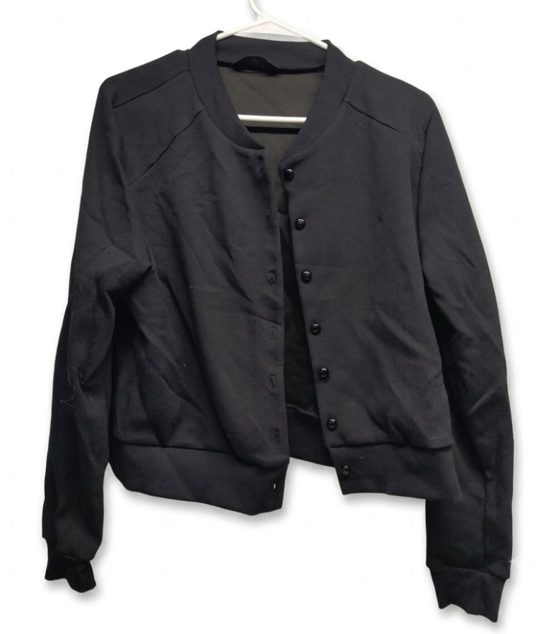 CHICME Women's Jacket Button Down Bomber Jackets Spring Fall Coat Casual Long Sleeve Loose Jacket Size L Black