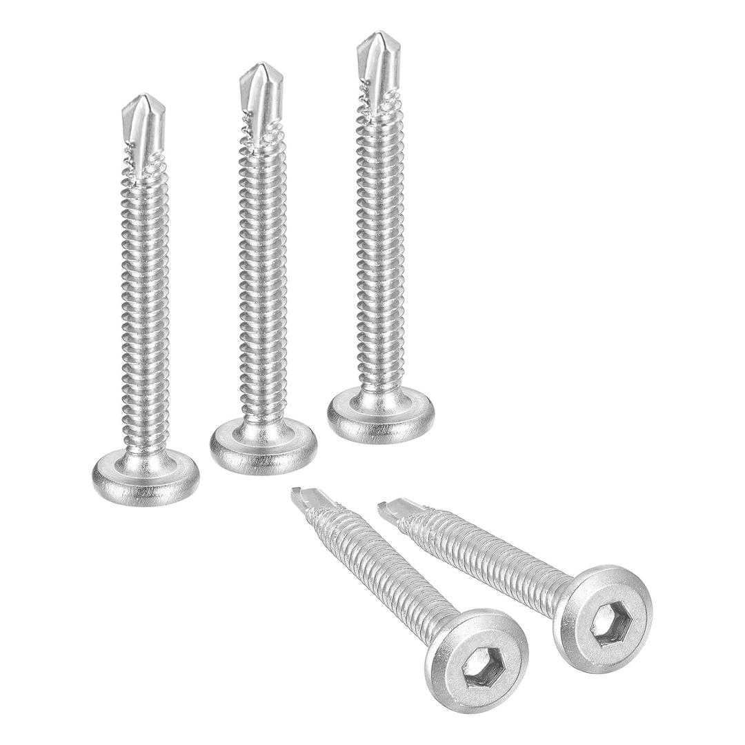 uxcell 200Pcs Hex Socket Self Tapping Screws, #10 x 1-3/4" 410 Stainless Steel Flat Head Sheet Metal Drilling Screws, Silver