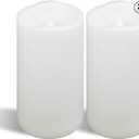 Outdoor Battery Operated Flameless Candles with Timer Large Plastic Resin Bright Flickering Electric LED Pillars Lantern Garden Wedding Christmas Decorations 4”(D)x8”(H) 2 PCS
