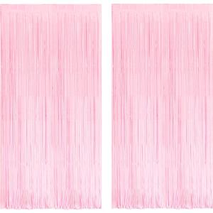 BRAVESHINE Pastel Pink Foil Fringe Curtains Tinsel Backdrop - 2 Pack Photo Booths Party Streamers Supplies for Easter Girls Princess Birthdays Bridal Shower Bachelorette Sweet Bow Decorations