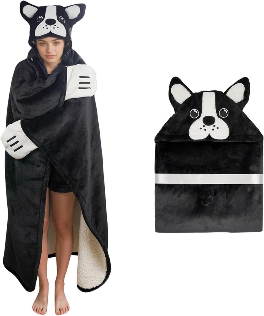 Tian Zhun Boston Terrier Gifts for Women Boston Terrier Blanket Fluffy Super Soft Flannel Adult Animal Hooded Blanket for Women Mothers Day Christmas Birthday