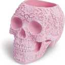 Skull Bowl Decorative Skull Vase Makeup Brush Pen Holder Organizer Dresser Gothic Table Organizer Decoration, Pink Skull Pot Enthusiasts Gifts