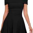 Kaximil Women's Off The Shoulder Mini Dress Ruffle Hem Ruched Corset Short Cocktail Party Dresses (Black, XS)