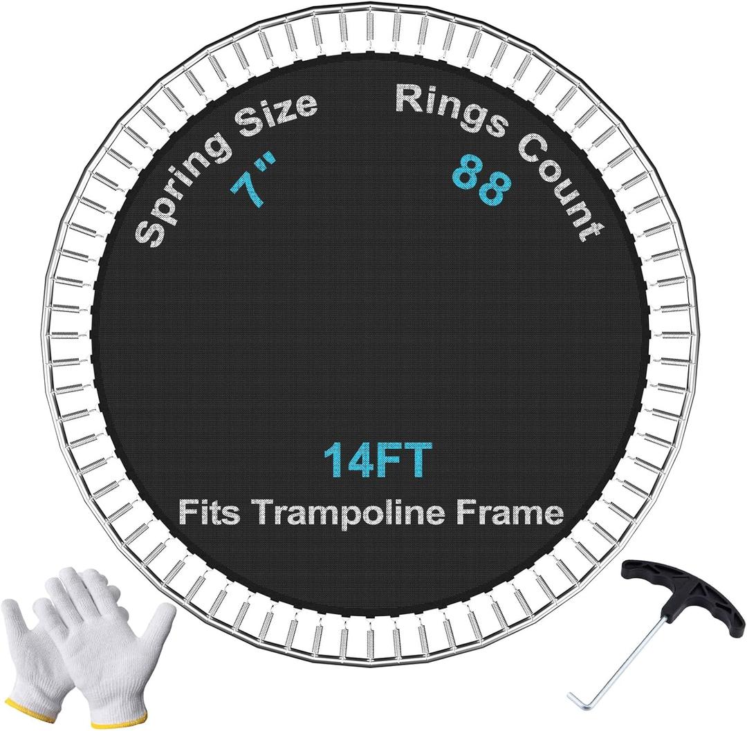 SPORTYOUTH Replacement Trampoline Jumping Mat, Fits 14ft Round Trampoline Frame with 88 V-Hooks Using 7" Springs, ONLY MAT, Springs not Included