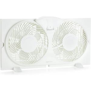 Amazon Basics Twin Window Fan for Home Bedroom, 9 inch, Reversible Airflow, Exhaust Mode, Expandable Side Panels, Width Adjustable, 2 Speeds, Air Circulation, 68W, White