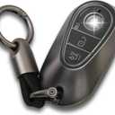 WNILIAN for Mercedes Benz Key fob Cover with Metal Keychain Case Key Shell Protector Compatible with 2021-2025 E/C/S-Class EQE/EQS/GLC/Maybach 300/350/400/450/500/560/600/680/63/53 Accessorie