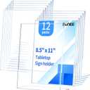 SUNEE 12 packs Clear Plastic Sign Holders for 8.5x11 Paper, Vertical L-shape Frame for Displaying Signs and Menus