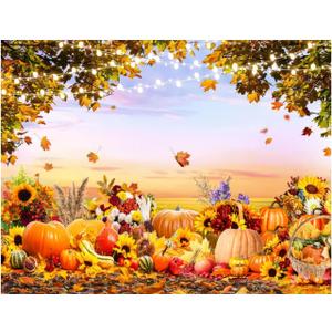 8X6FT Fall Photo Backdrop Thanksgiving & Autumn Forest Scene with Pumpkins Fall Photography Backdrop YY-2535