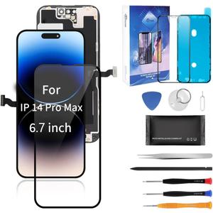 for iPhone 14 Pro Max Screen Replacement, 6.7inch 3D Touch Display Full Repair kit, Digitizer Assembly with Tools Set, Tempered Glass, Instruction
