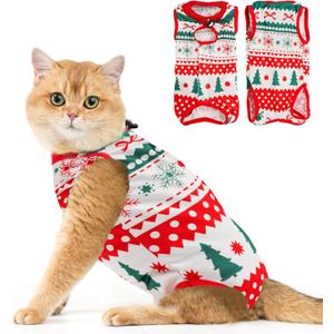 Avont Cat Recovery Suit - Kitten Onesie for Cats After Surgery, Cone of Shame Alternative Surgical Spay Suit for Female Cat, Post-Surgery or Skin Diseases Protection -Christmas(S)