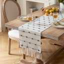 Caflife Boho Table Runner 72 Inchs Long for Modern Farmhouse Room Home Decor, Blue and Beige Coffee Table Runner, Natural Cotton Woven with Tassels Neutral, for Kitchen Dining Table Decor