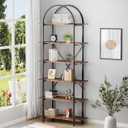 Arbuxzuy 6 Tier Bookshelf, 83" Tall Arched Bookcase, Tall Book Shelf with Metal Frame, Industrial Display Standing Shelf for Living Room, Home Office, Bedroom, Brown