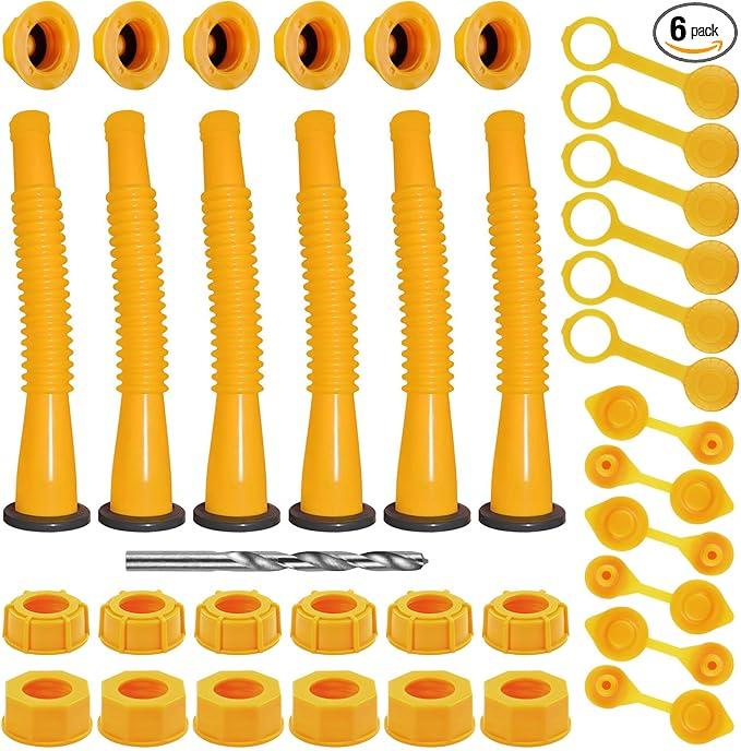Gas Can Spout Replacement Kit, Gas Can Nozzle Replacement (6 Kit-Yellow) All gaskets are installed and ready to use upon receipt. For 1/2/5/10 gallon gas can. Easy and convenient to use