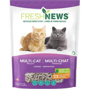 Fresh News Recycled Paper Multi-Cat Pellet Non-Clumping Paper Cat Litter, 25 Pound, 2X Odor Control, Made in USA