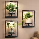 3 Pack Plant Stand with Lights Hanging Planters for Indoor Plants,Picture Frame Wall Plant Holder Metal Modern Style Floating Plant Rack for Living Room Window Balcony Garden Patio Bedroom Entryway