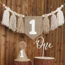 DCJHFJ First Birthday Decorations for Boy 1st High Chair Banner with First Birthday Cake Topper Brown 1st Birthday Hat