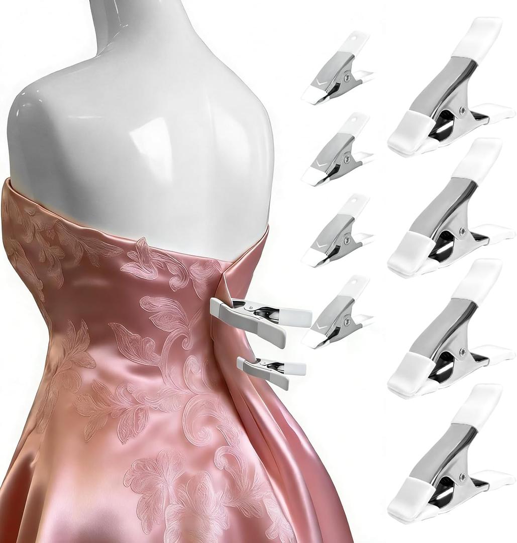 8 Pcs Dress Clips Used for Adjusting The Size of Wedding Dresses, 4 Pcs 4.17 Inch and 4 Pcs 2 Inch Clothing Clips.