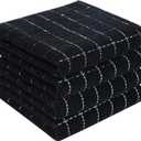 Homaxy 100% Cotton Terry Kitchen Towels(Black, 13 x 28 inches), Checkered Designed, Soft and Super Absorbent Dish Towels, 4 Pack