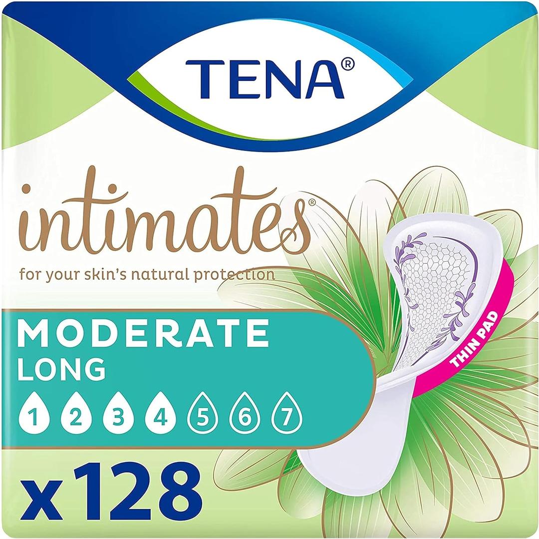 TENA Incontinence Pads, Bladder Control & Postpartum for Women, Moderate Absorbency, Long & Thin, Intimates - 128 Count
