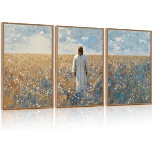 CHDITB Inspirational Jesus Framed Canvas Wall Art Set, Christian Spiritual Wall Decor, Modern Divine Artwork Painting, Vintage Religious Art Prints for Living Room Bedroom Church Decoration 16"x24"x3
