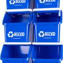 6 Gallon Stackable Recycling Bin Container in Blue, Eco-Friendly BPA-Free Handy Recycler with Handle, 6-Pack (6-pack)