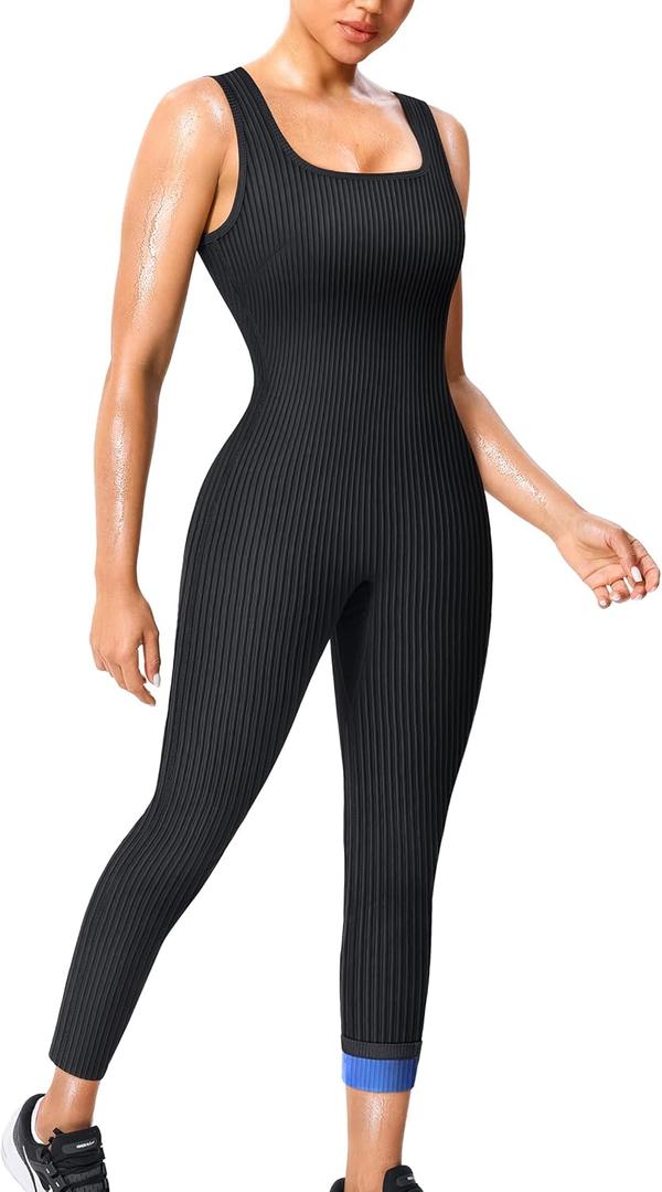 Junlan Sauna Suit Women Waist Trainer Ribbed Sweat Sauna Shirt Full Body Jumpsuit (X-Large, Blue)