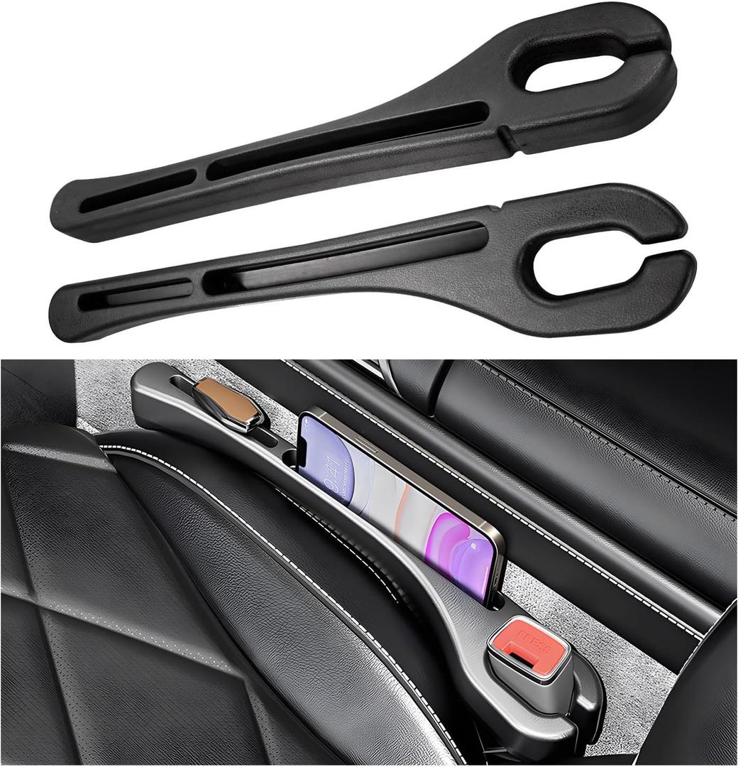2PCS Car Seat Gap Organizer, Car Seat Gap Filler Storage Bag with Phone Holder, Upgraded Multifunctional Car Seat Gap Blocker Plug to Prevent Dropping, Universal Car Accessories (Black)