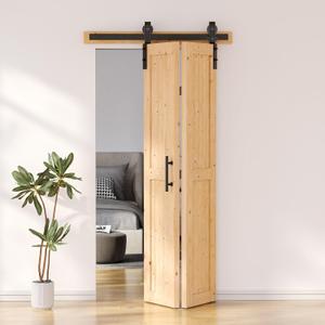 SKYSEN 36" X 84" Bifold Barn Door with 40" Bifold Barn Door Hardware Kit, Including Handle and Pulls, Unfinished Solid Spruce Wood Panel, Pre-Drilled and Assembled(36 * 84-40-fold)