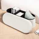 B FSOBEIIALEO Ottoman with Storage for Living Room, Sherpa Folding Storage Ottoman Foot Rest, 43.3 Inches Collapsible Bedroom Bench White, 43.3"*15"*15"