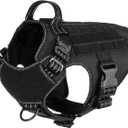 ICEFANG Tactical Dog Harness, Medium Size,2X Metal Buckle,Working Dog MOLLE Vest with Handle,No Pulling Front Leash Clip,Hook and Loop Panel (Black,M (Pack of 1))