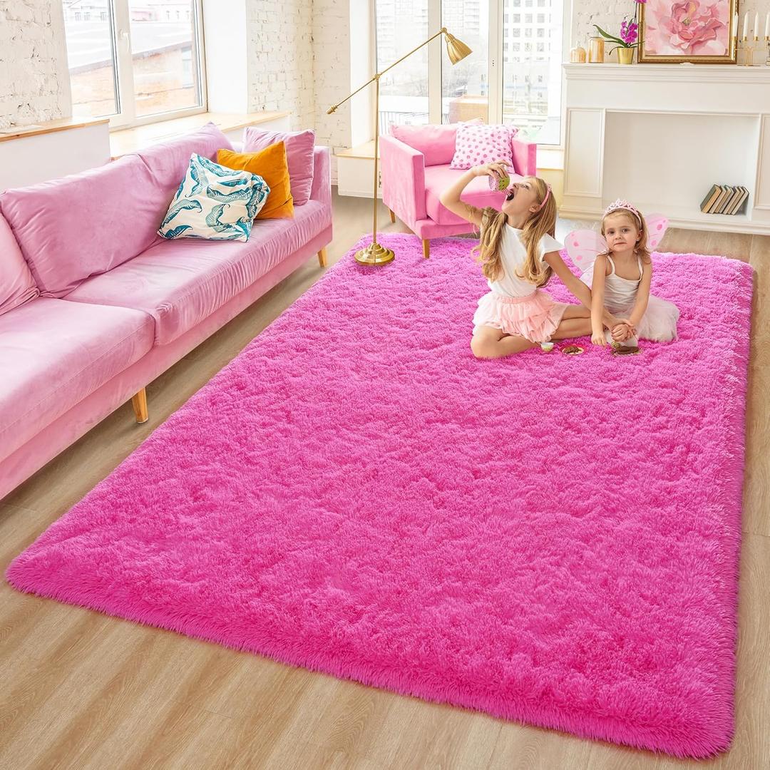 Rostyle Fluffy Hot Pink 5x8 Rugs for Living Room,Large Living Room Carpet,Big Shaggy Rugs for Bedroom Girls,Thick Fuzzy Dorm Rug,Soft Indoor Floor Rug for Kids Room Decor Aesthetic