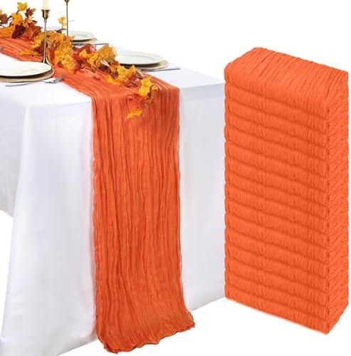 pepmily 16 Pack Table Runner Orange Cheesecloth 10ft Boho Gauze Fabric 120 Inch Cheese Cloth Table Runner Rustic Sheer for Holiday Baby Shower Party Décor Home Wedding Decoration