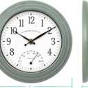 La Crosse Clock 433-3020 8-inch Indoor/Outdoor Sage Green Quartz Wall Clock with Temperature, Small