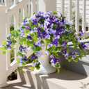 Faux Bougainvillea Artificial Flowers Plants for Outdoor Spring Summer Decoration, 2 Pcs Fake Silk Flower Outside UV Resistant Realistic Long Trailing Vines for Home Porch Patio Balcony Yard(Purple)