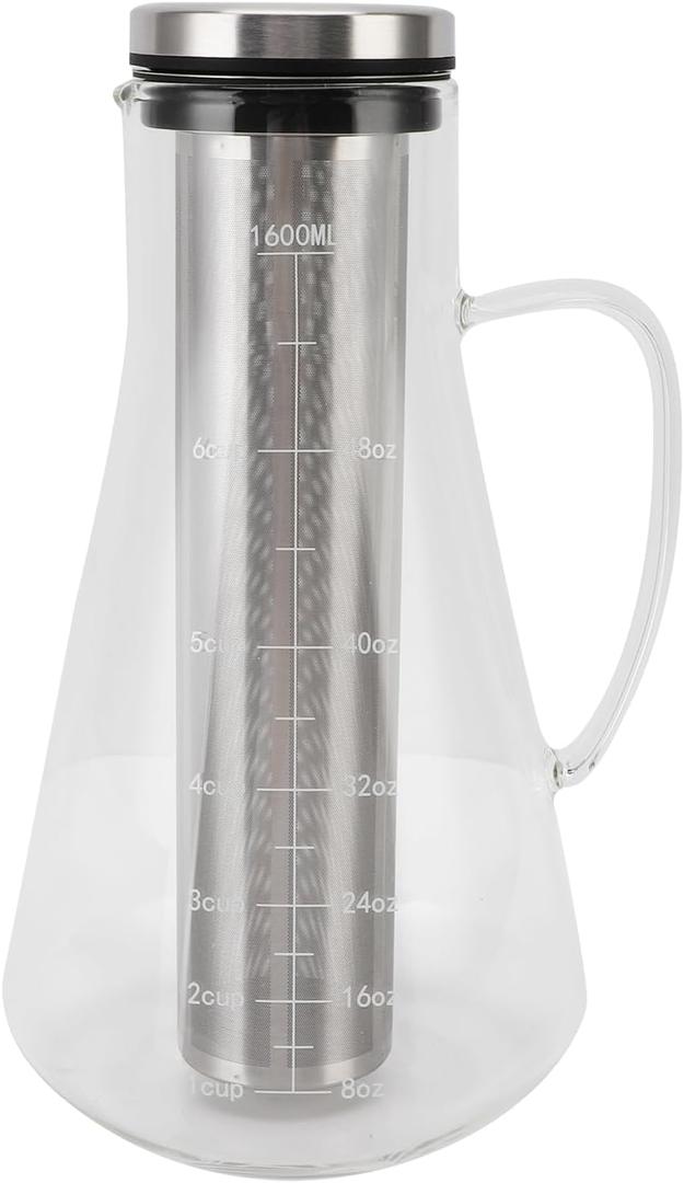 Coffee Tea Cold Brew Iced Coffee Maker 1600ml Capacity Stainless Steel Filter Iced Coffee Maker for Office Home Kitchen Tea House