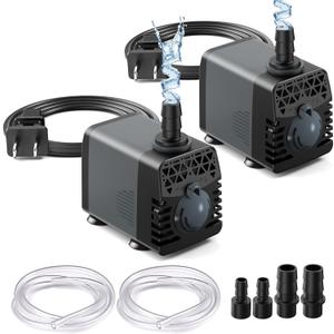 Ankway Fountain Pump, 2 Pack 160GPH (600L/H, 10W) Submersible Water Pump with 3.3ft Tubing, Ultra Quiet Pond Pumps for Outdoor, Aquarium, Fish Tank, Pool, Hydroponics, Statuary, Water Fountain