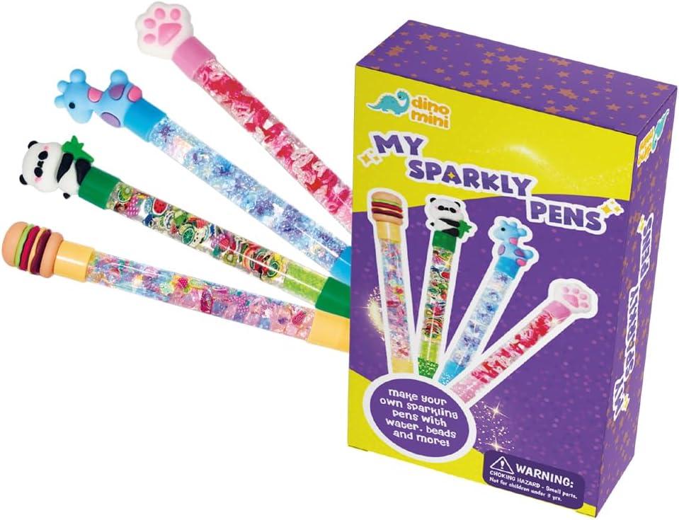 DINO MINI My Sparkly Pens - DIY Pen Creation Set with 7 Custom Decorations and 4 Toppers - Creative Art and Craft Kits for Kids - DIY Crafts for Kids - Back to School Gifts for Tweens