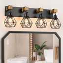 4-Light Farmhouse Bathroom Vanity Light Fixtures, Wood Bathroom Light Fixtures Over Mirror, Rustic Sconces Wall Lighting with Elegant Metal Lampshade for Living Room, Bedroom, Hallway