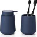 Matte Blue Bathroom Accessories 2 Piece Set Plastic Soap Dispenser and Toothbrush Holder for Modern Bathroom Decor